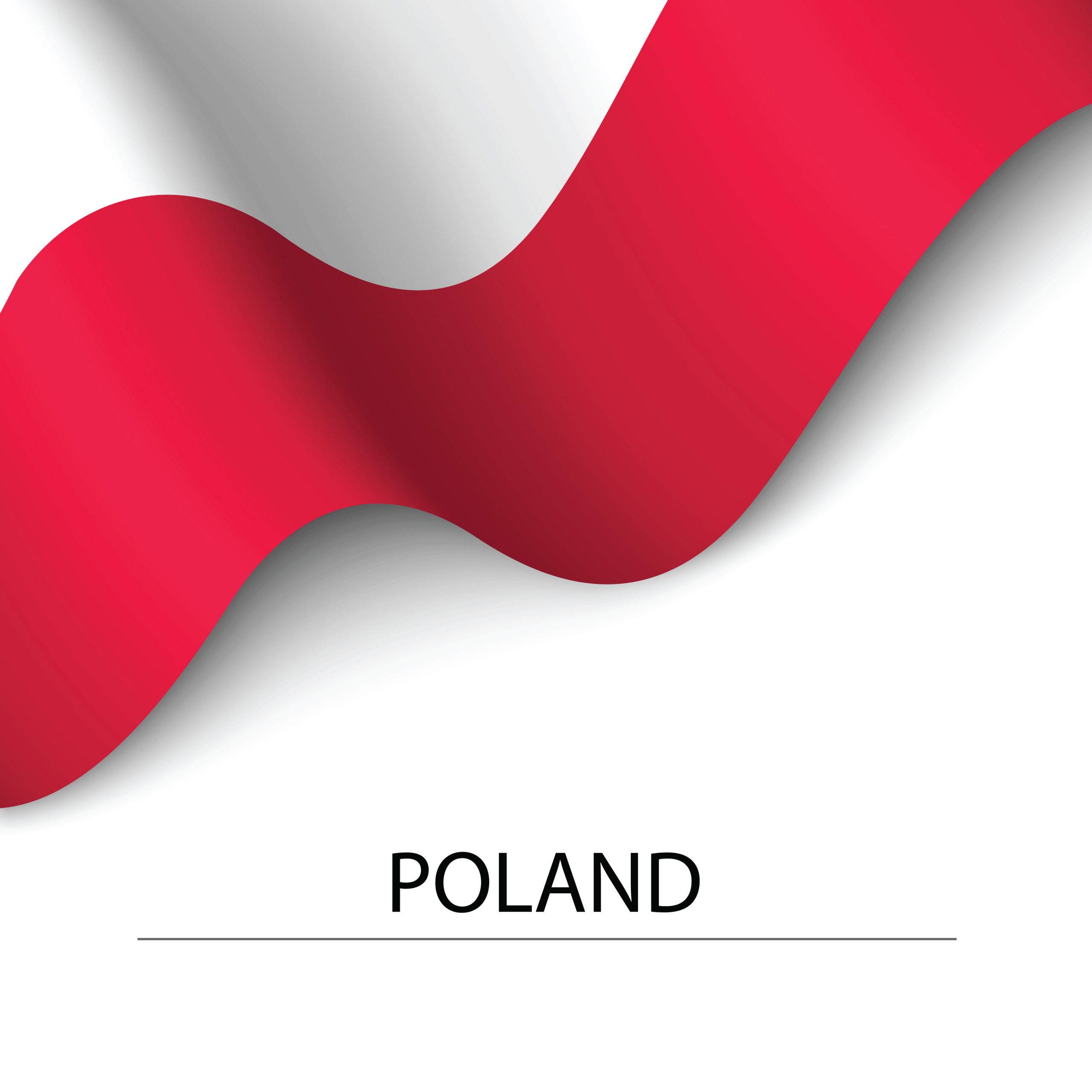 Waving flag of Poland on white background.